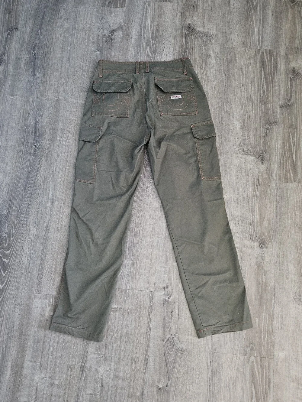 True Religion Cargo Pants Olive Green Kalamata Orange Stitch 108335 Mens Size 30